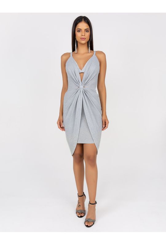 vestido lurex prata curto
