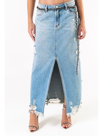 saia jeans cortada na frente